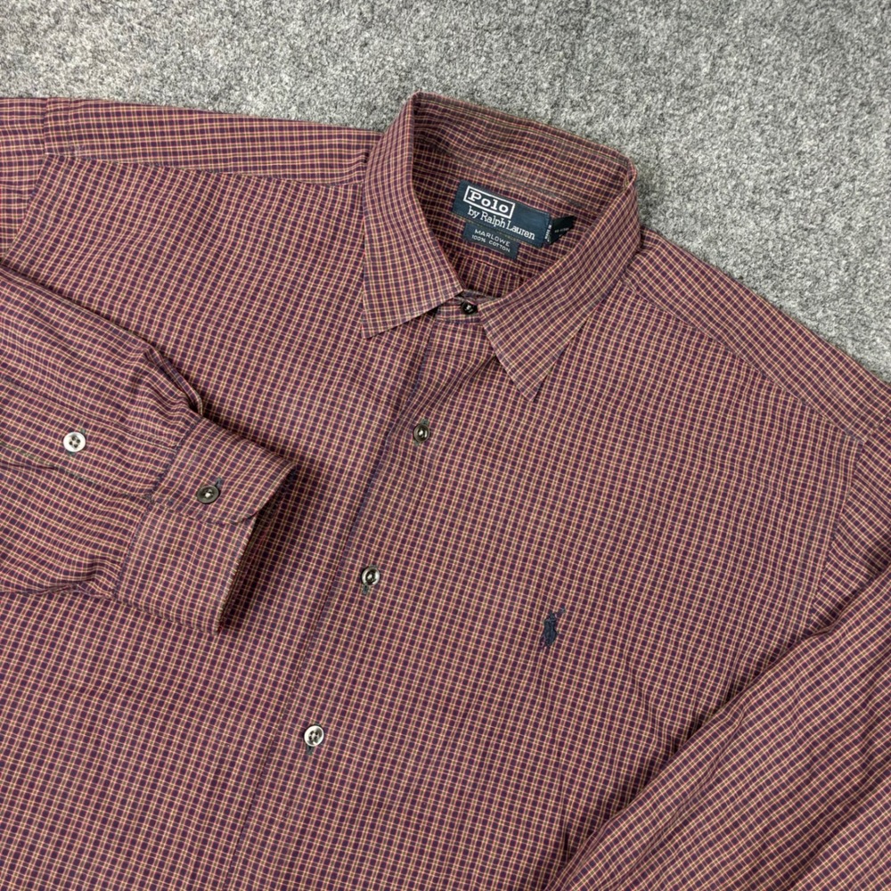 Polo Ralph Lauren Marlowe Shirt Mens Size Large Red Navy Blue Plaid Cotton